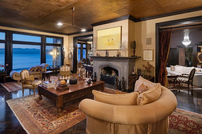 Ornate victorian-style livingroom with fireplace in Italianate house Sea Cliff SF