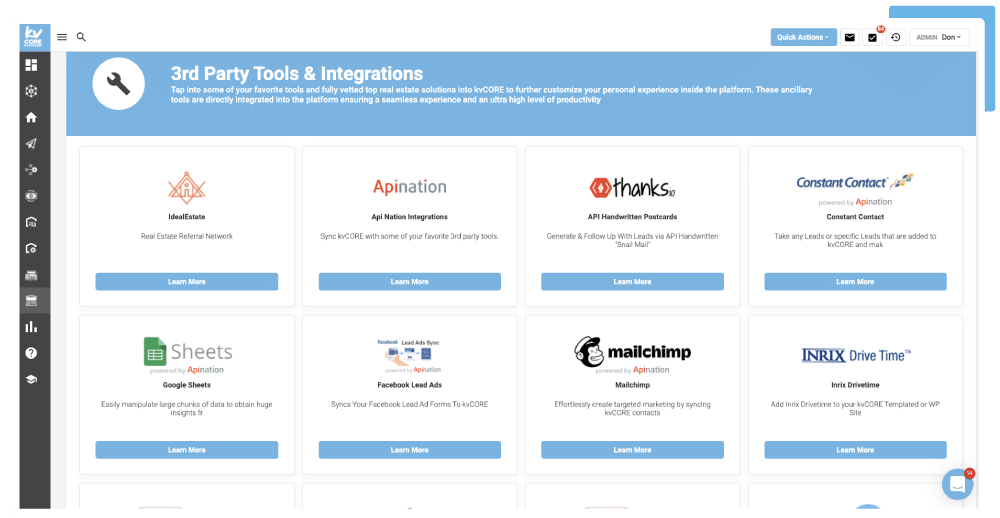 kvCORE third party integrations marketplace