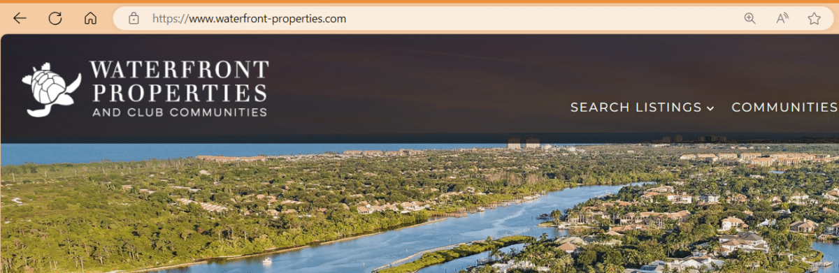 Screenshot of a great domain name example from waterfront-properties.com