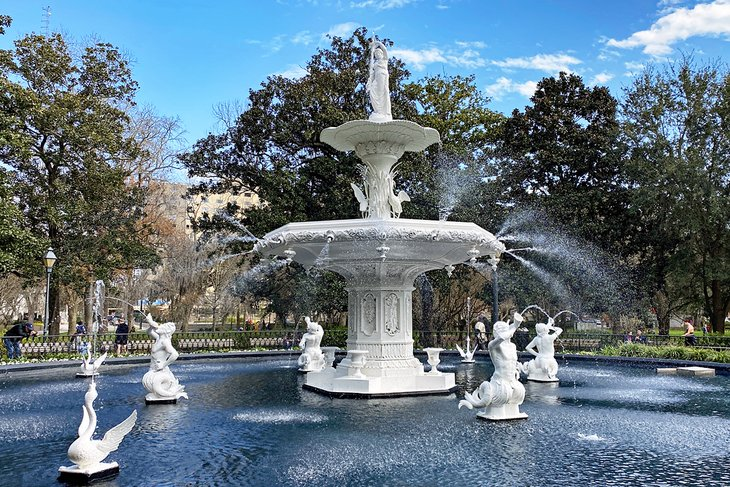 White water fountain in a garden