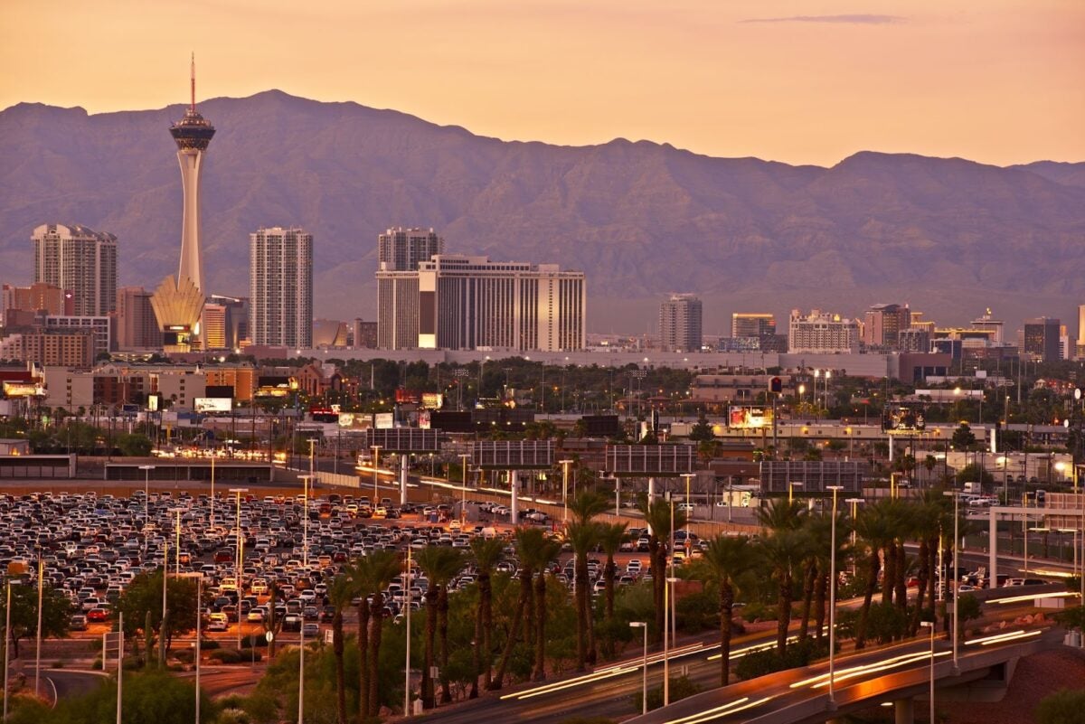 Las Vegas, Nevada, sunset skyline.